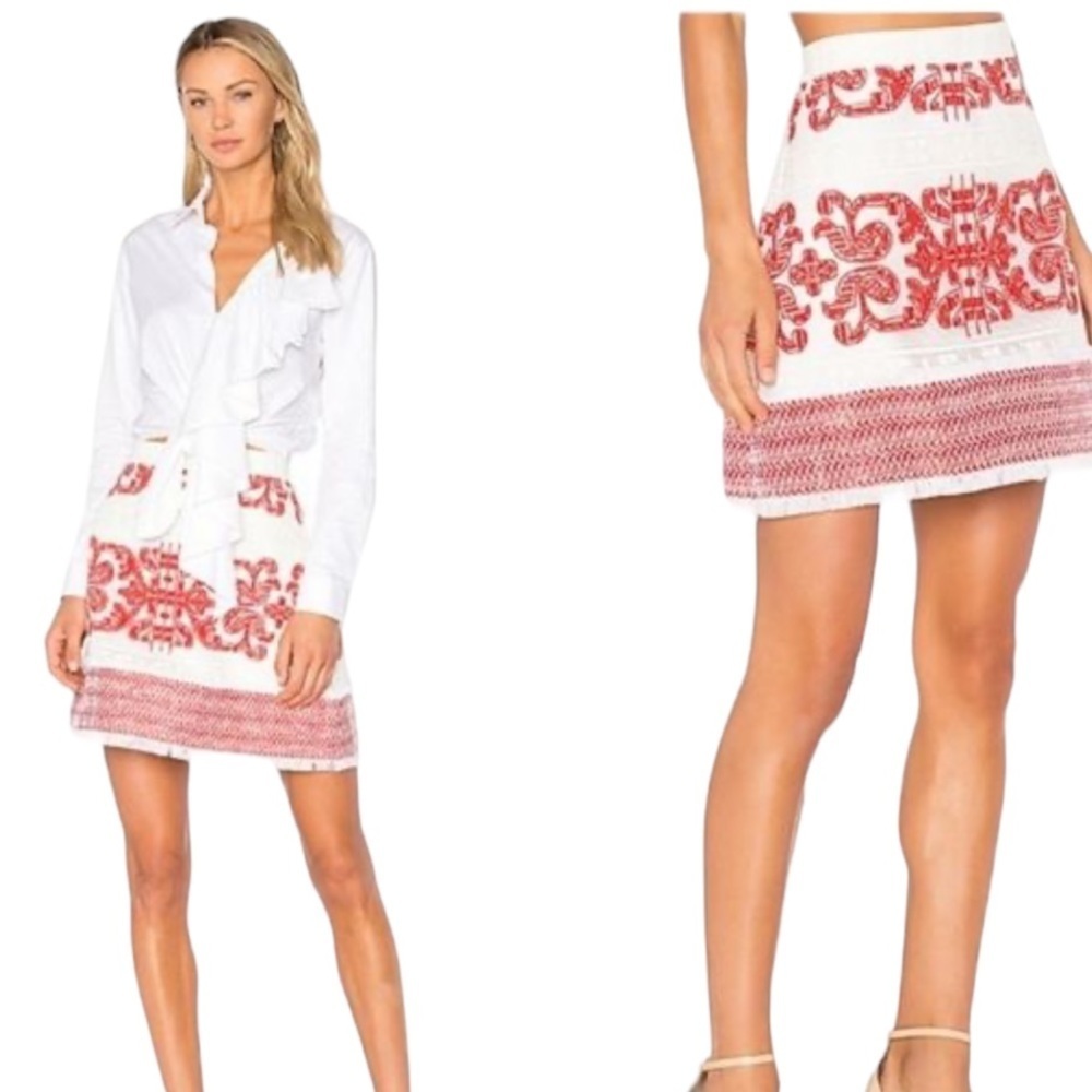 Alexis Vibrant Red and White Patterned Mini Skirt